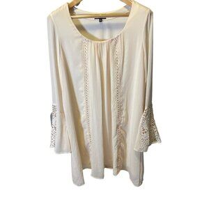 Sequin Hearts Off White Bone Lace Detail Bell Sleeve Scoop Neck Tunic Top Sz XL